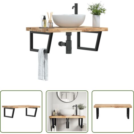 Estante de pared -  Estante de lavabo de pared acero y madera maciza de acacia