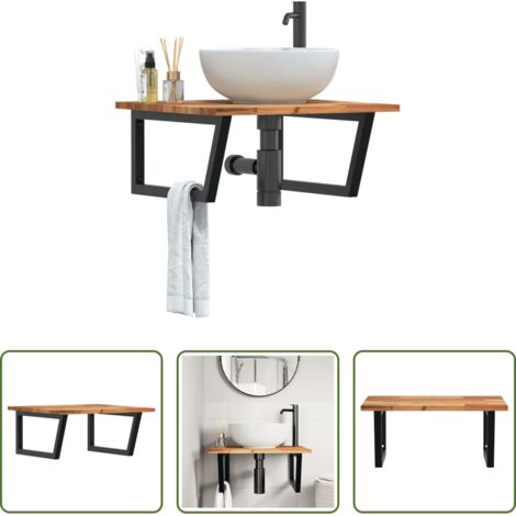 Estante de pared -  Estante de lavabo de pared acero y madera maciza de acacia