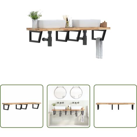 Estante de pared -  Estante de lavabo de pared acero y madera maciza de acacia