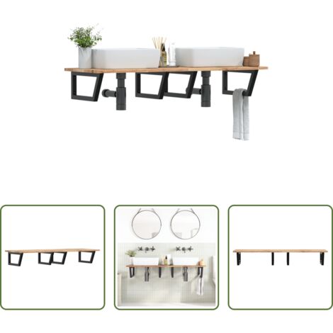 Estante de pared -  Estante de lavabo de pared acero y madera maciza de acacia