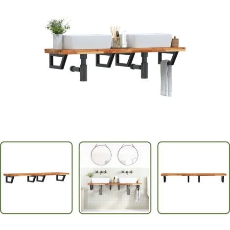 Estante de pared -  Estante de lavabo de pared acero y madera maciza de acacia