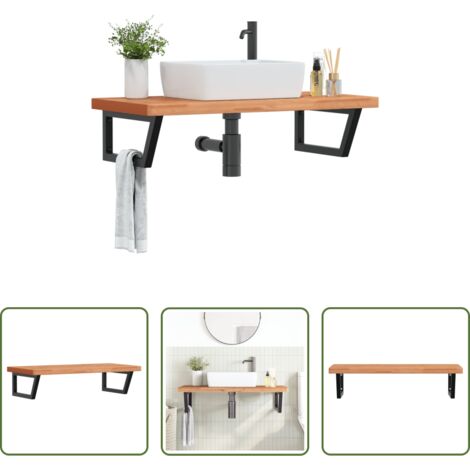 Estante de pared -  Estante de lavabo de pared de acero y madera maciza de haya