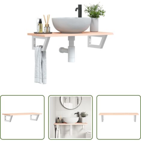 Estante de pared -  Estante de lavabo de pared de acero y madera maciza de roble