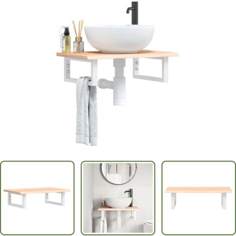 Estante de pared -  Estante de lavabo de pared de acero y madera maciza de roble