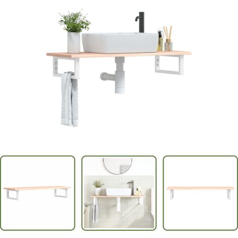 Estante de pared -  Estante de lavabo de pared de acero y madera maciza de roble