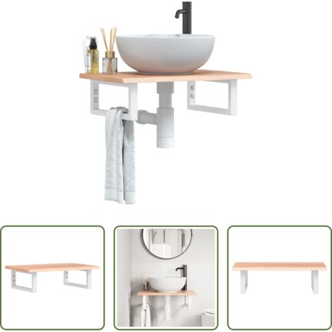 Estante de pared -  Estante de lavabo de pared de acero y madera maciza de roble