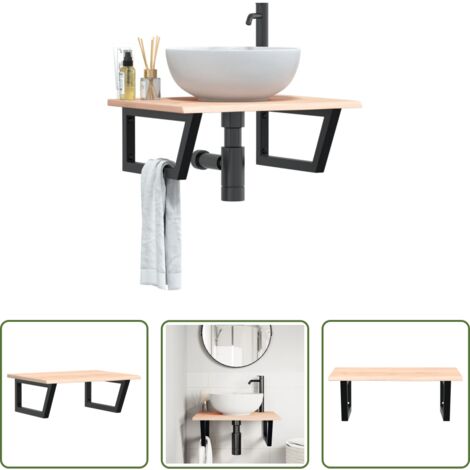Estante de pared -  Estante de lavabo de pared de acero y madera maciza de roble