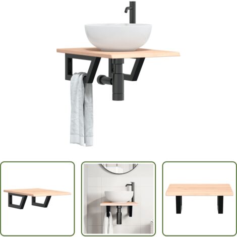 Estante de pared -  Estante de lavabo de pared de acero y madera maciza de roble
