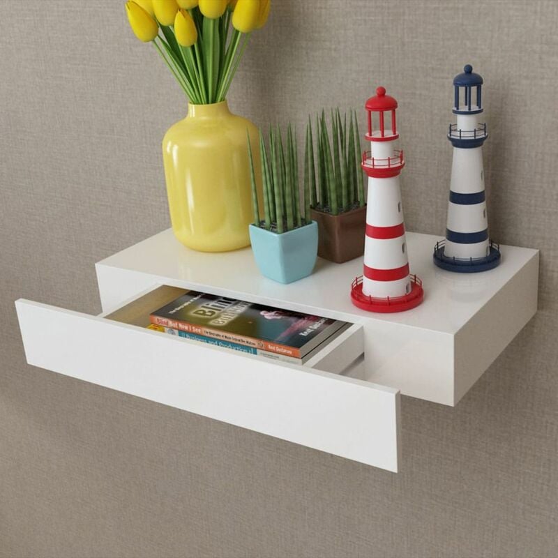 

Estante de pared flotante con un cajón MDF blanco