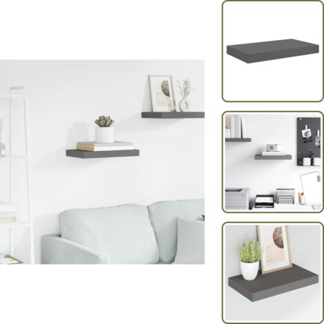 Estante de pared gris brillante - vidaXL Estante flotante de pared gris con brillo MDF 40x23x3,8 cm - Estante de pared con sistema de montaje invisible