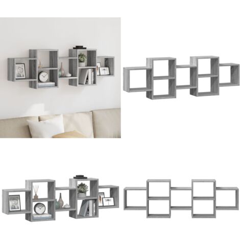 Estante de pared madera ingeniería gris Sonoma 129x18x42 cm - Estantería de madera - Estantería de pared gris