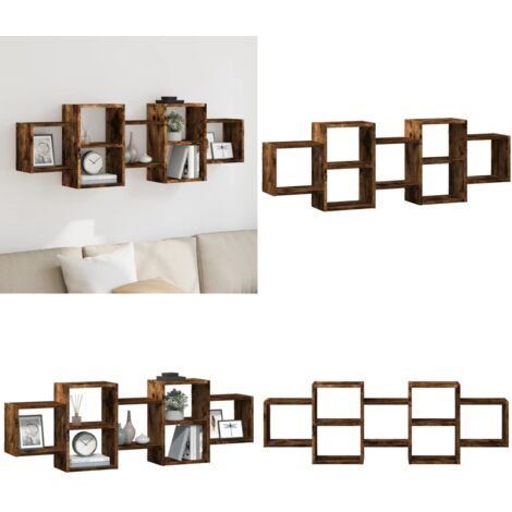 Estante de pared madera ingeniería roble ahumado 129x18x42 cm - Estantería de madera - Estantería de roble