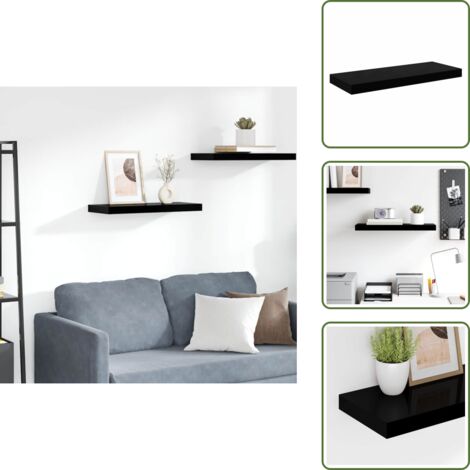 Estante de pared negro brillante - vidaXL Estante flotante de pared MDF negro brillante 60x23,5x3,8 cm - Estante de pared MDF