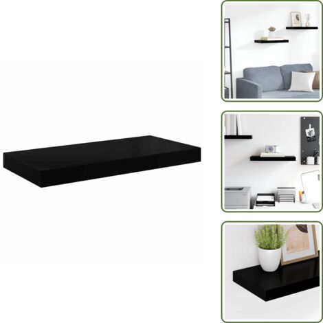 Estante de pared negro brillante - vidaXL Estante flotante de pared negro brillante MDF 50x23x3,8 cm -