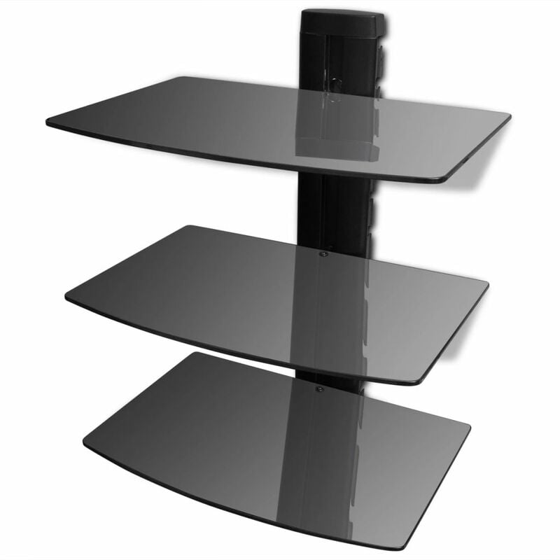 

Estante de pared para aparatos DVD 3 niveles de vidrio negro