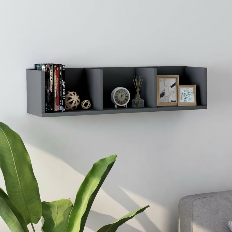 

Estante de pared para CD aglomerado gris 75x18x18 cm