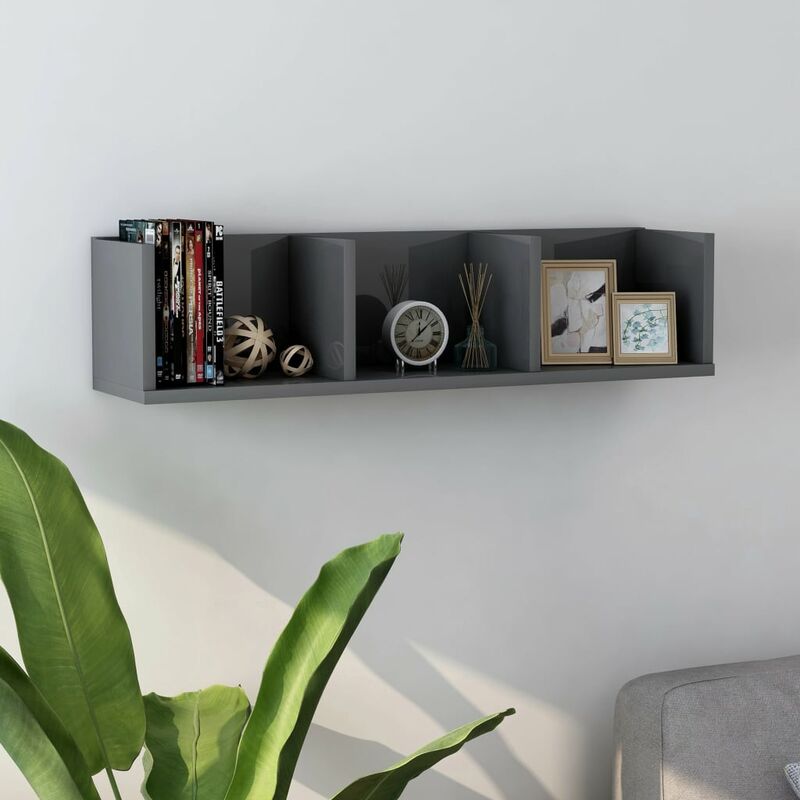 

Estante de pared para CD aglomerado gris brillante 75x18x18cm