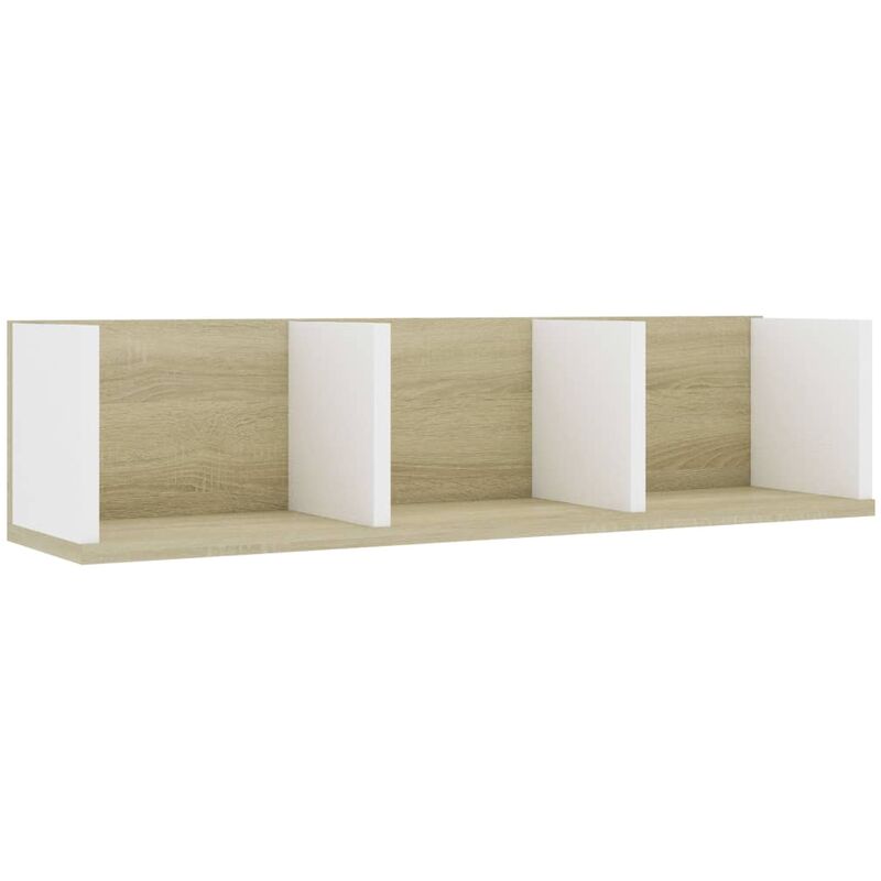 

vidaXL Estante de Pared para CD Aglomerado 75x18x18 cm Blanco y Roble Sonoma - Blanco