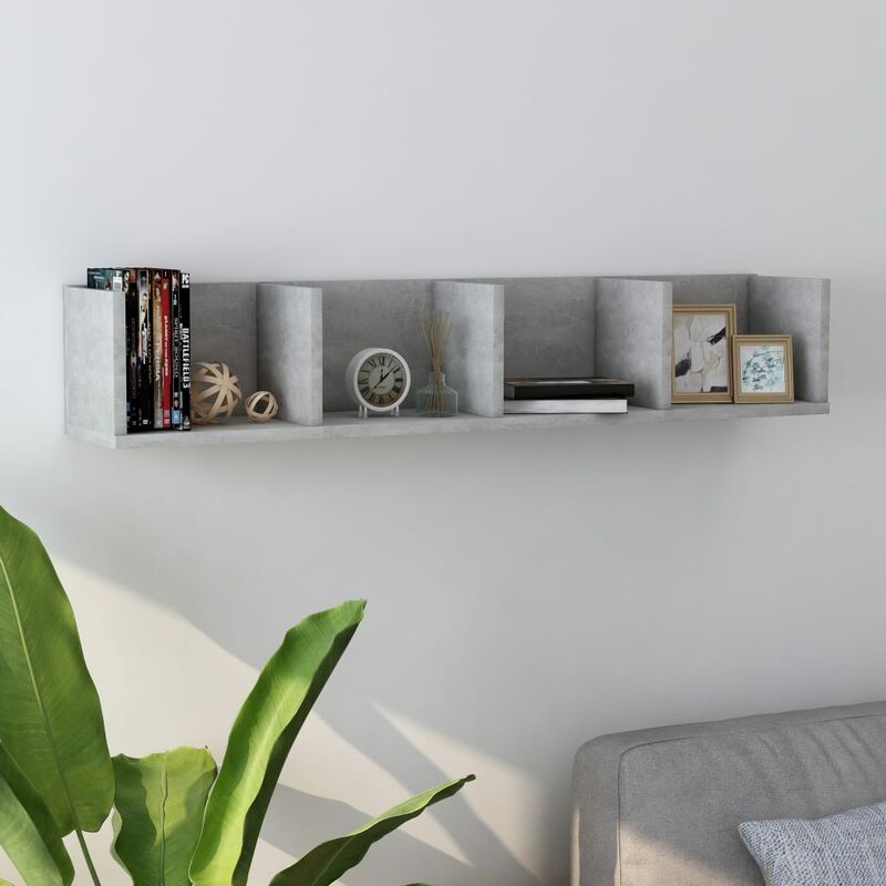 

Estante de pared para CD aglomerado gris hormigón 100x18x18 cm