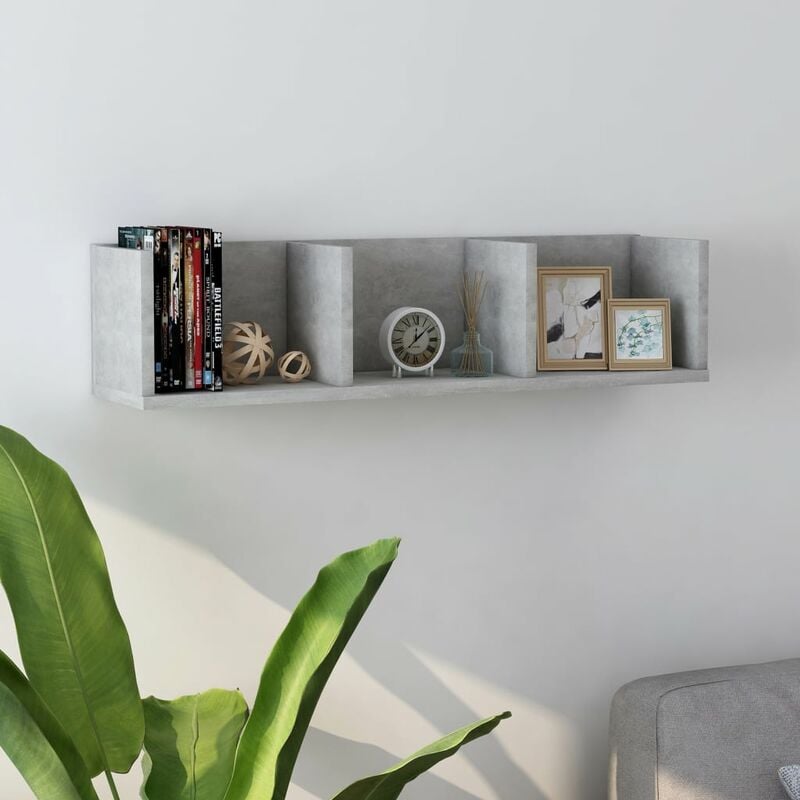 

Estante de pared para CD aglomerado gris hormigón 75x18x18 cm