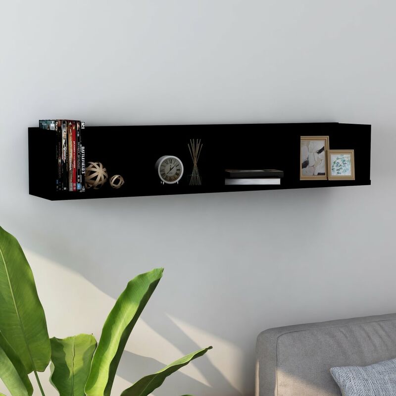

Estante de pared para CD aglomerado negro 100x18x18 cm