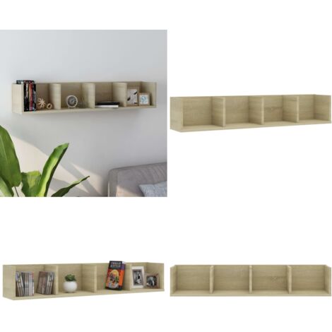 Estante de pared para CD contrachapada color roble 100x18x18 cm - Estante para DVD - Estante de madera contrachapada