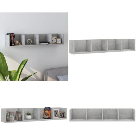 Estante de pared para CD contrachapada hormigón 100x18x18 cm - Estantería para DVD - Almacenamiento de discos