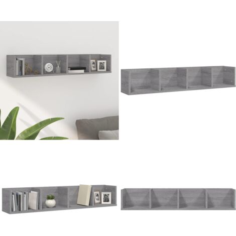 Estante de pared para CD madera contrachapada gris 100x18x18 cm - Estante de CD - Estante de madera