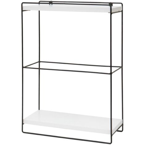 Estante de pared para cocina de diseño industrial 2 estantes 50x35x17 cm en madera blanca y metal 040008668
