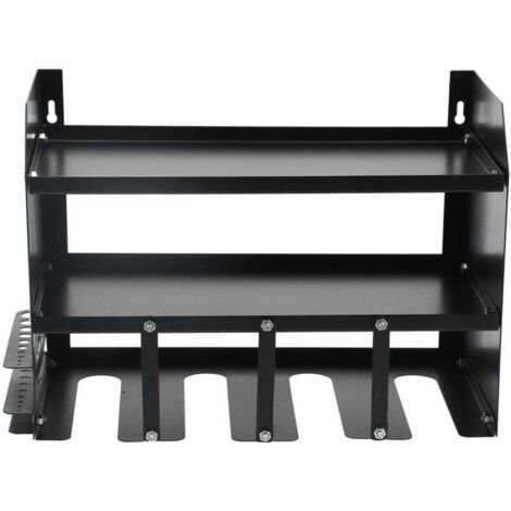 Estante de pared para herramientas eléctricas de 3 niveles, con capacidad para 4 herramientas eléctricas, para garaje y taller, 43 x 30 x 23 cm (negro)