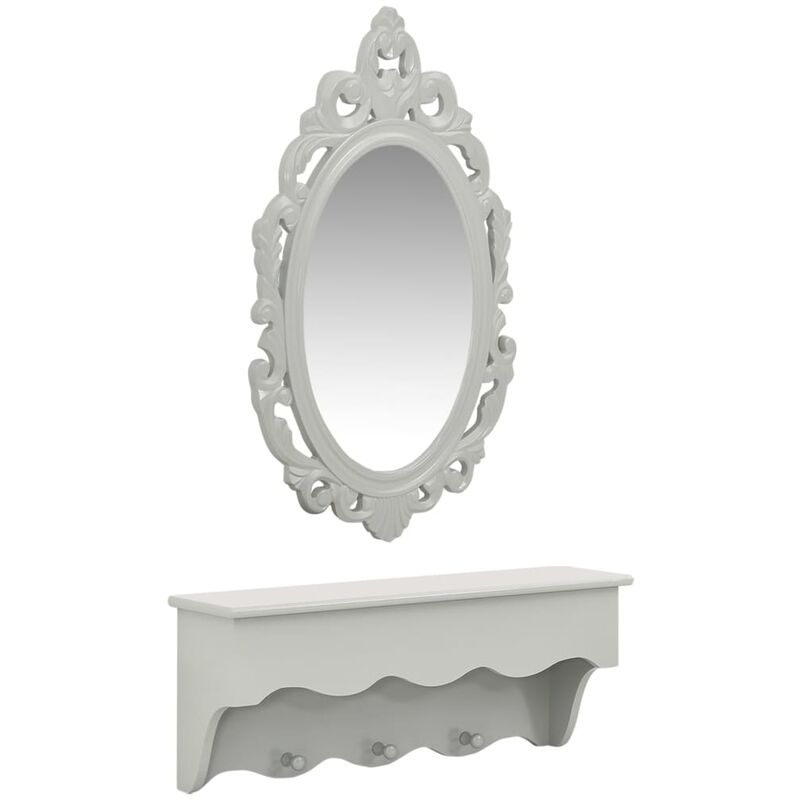 

Estante de pared para llaves joyas con espejo y ganchos gris