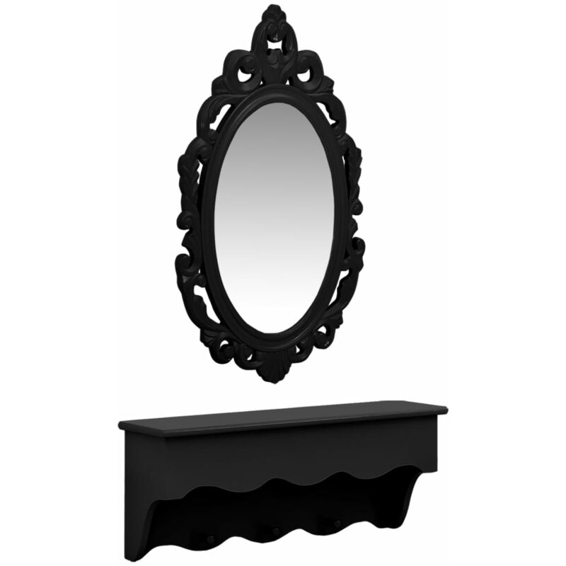 

Estante de pared para llaves joyas con espejo y ganchos negro