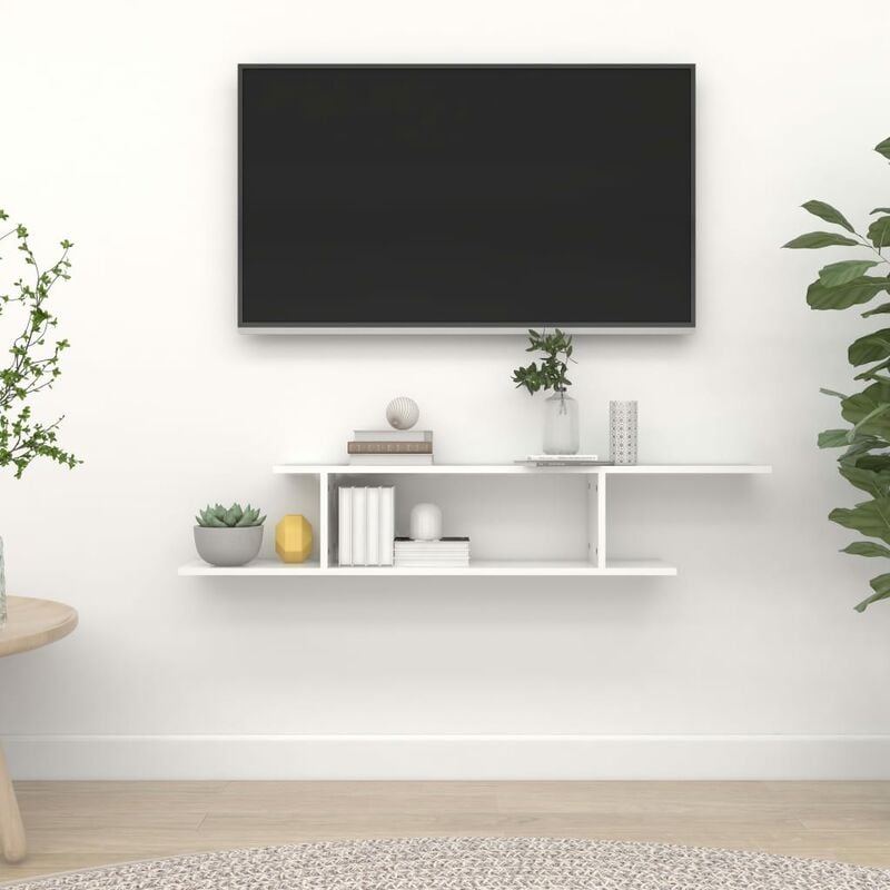 

Estante de pared para TV aglomerado blanco brillo 125x18x23 cm