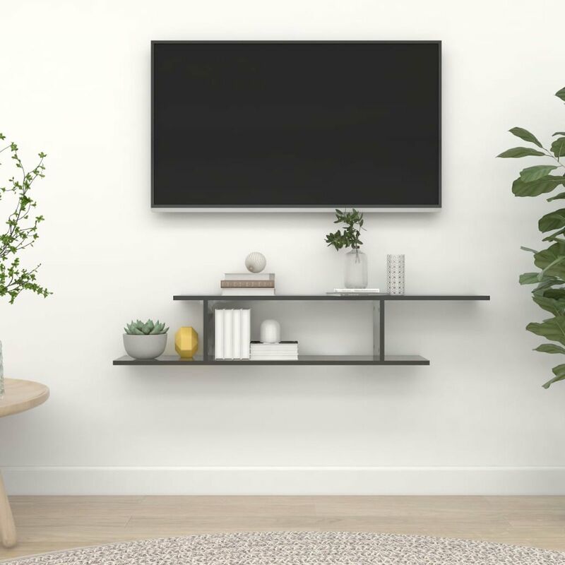 

Estante de pared para TV aglomerado gris brillante 125x18x23 cm