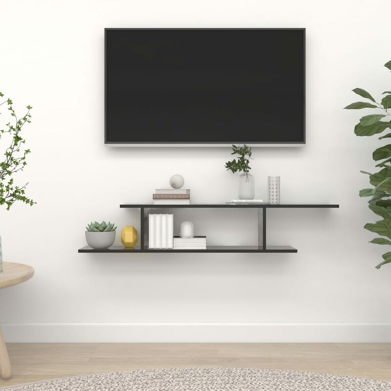 

Estante de pared para TV aglomerado negro brillante 125x18x23cm