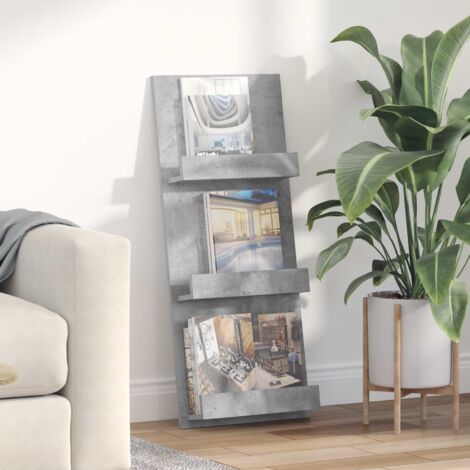 Estante de revistas con estante Gris Concreto 43 x 11 x 102 cm