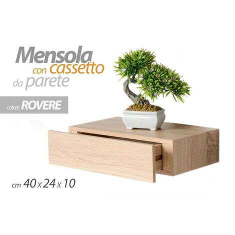 ARGONAUTA Estante de roble de pared con cajón oculto cm 40 x 24 x 10 h