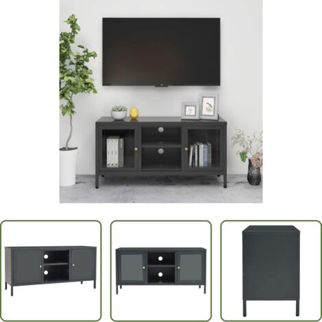 Estante de TV -  Mueble para el televisor acero y vidrio gris antracita 105x35x52 cm