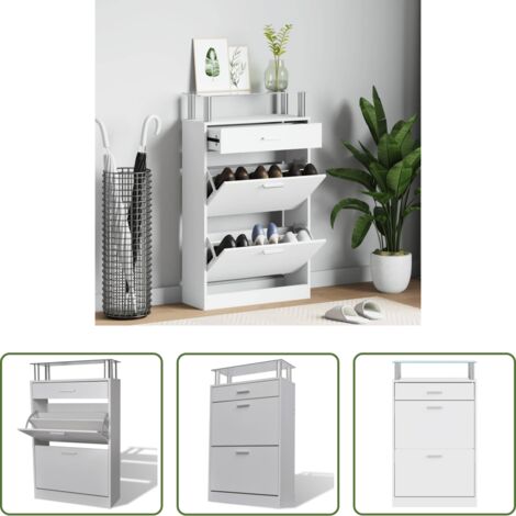 Estante de vidrio -  Mueble zapatero con cajón y estante superior de vidrio blanco