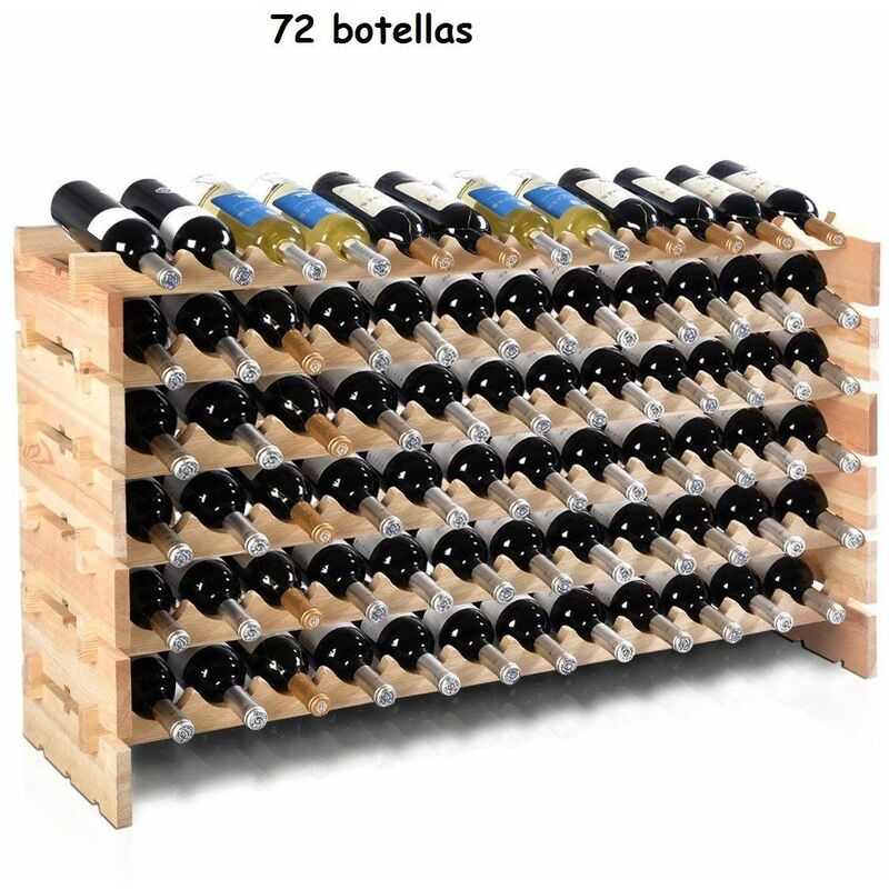 

Estante de Vino para 72 Botellas Botellero de Madera Sostenedor en Bodega Bar Hogar