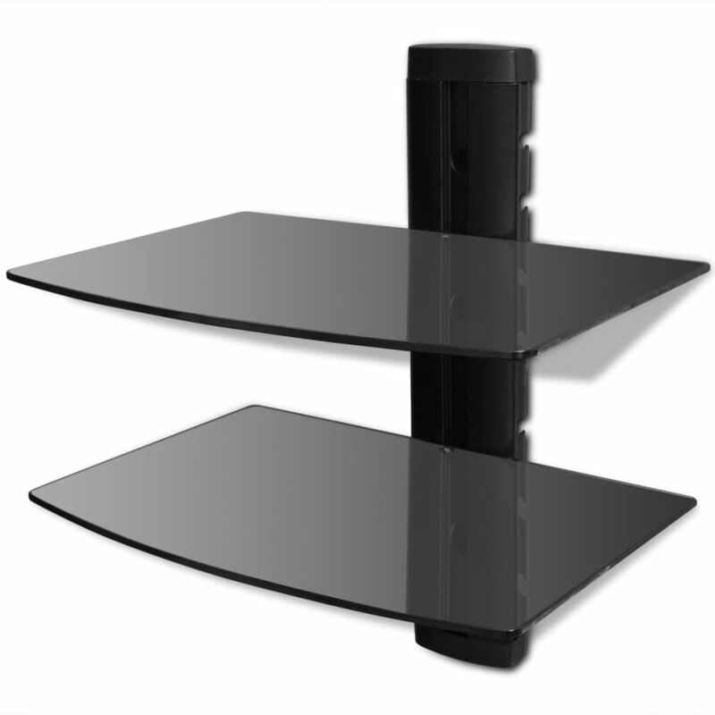 

vidaXL Estante de Pared para Aparatos DVD de Vidrio Negro 2 Niveles - Negro