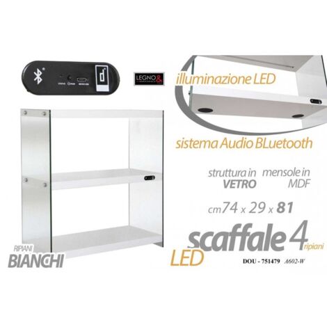 Estante en vidrio y led mdf con bluetooth blanco cm 74 x 29 x 81 h