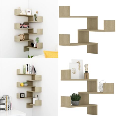 Estante esquina pared 2uds contrachapado color roble 40x40x50cm - Estante pared - Estante de madera
