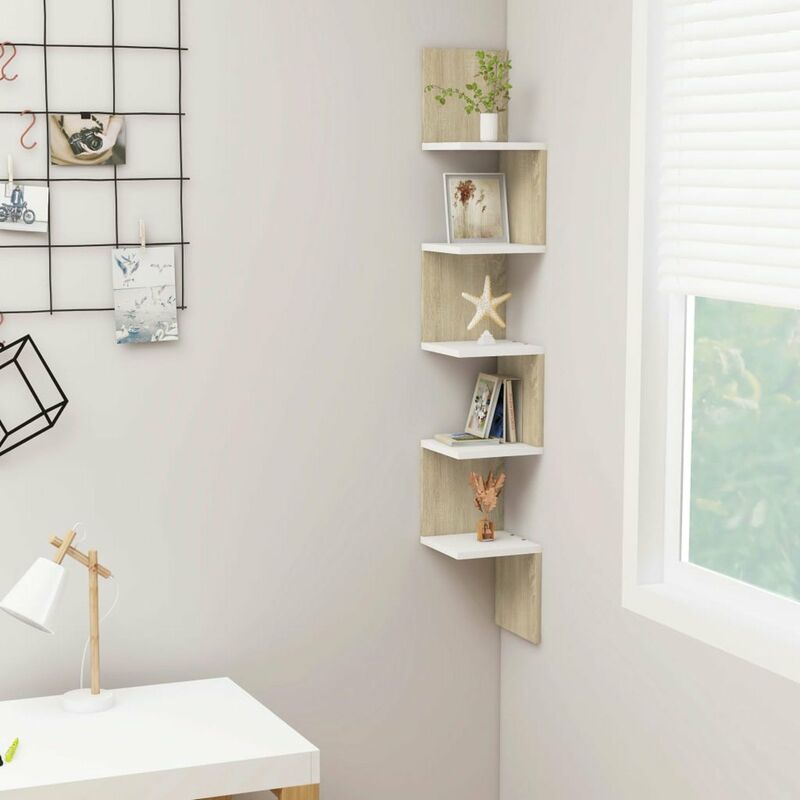 

Estante esquinera pared aglomerado blanco roble 20x20x127,5 cm