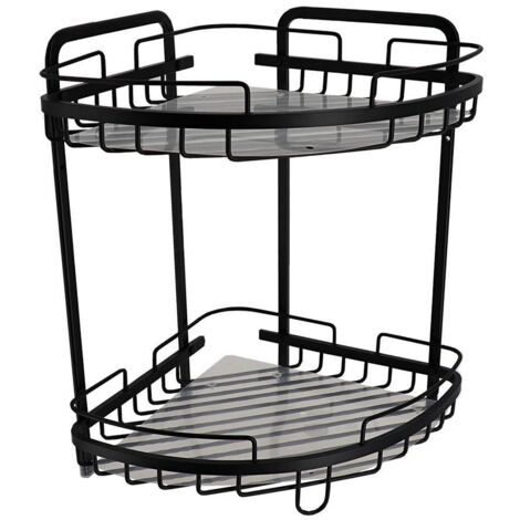 Estante esquinero de alambre de aluminio de 2 niveles - negro - Tendance