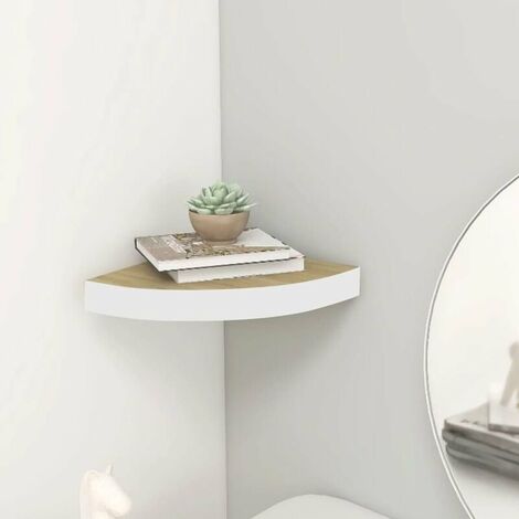 Estante esquinero de pared Roble y blanco 25x25x3,8 cm MDF