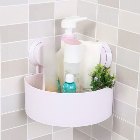 Estante esquinero para baño con potente ventosa, estante de almacenamiento triangular de plástico, no deja marcas, instalación sin taladros, ahorra espacio.