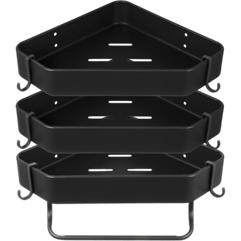 Estante esquinero para ducha, estante de almacenamiento para baño, ideal para baños compactos, tres niveles, negro.