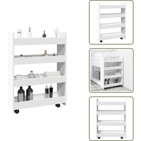 Estante estrecho - vidaXL Carrito de almacenaje estrecho de 4 niveles de madera de ingeniería blanca - Muebles decorativos