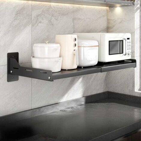 Estante extensible para horno microondas, no requiere perforación, rejilla para horno de pared, (36,5-60)3415,7 cm, negro